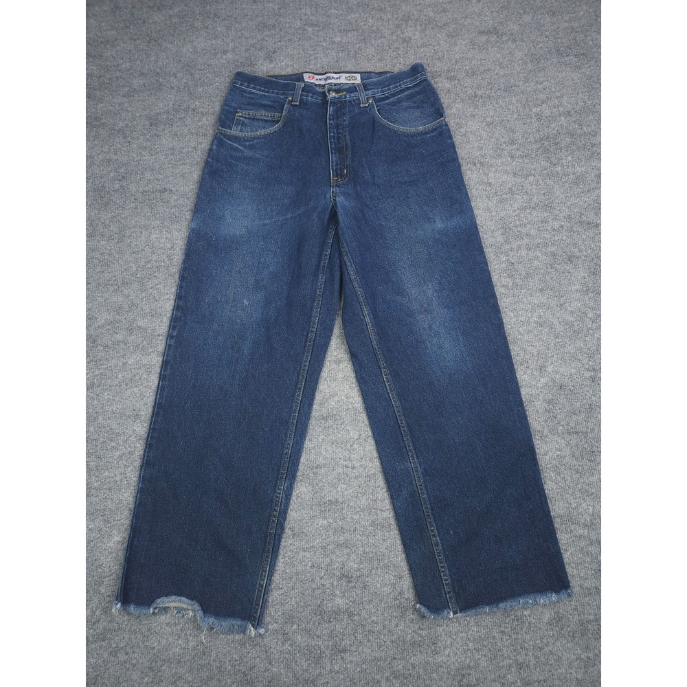 Anchor Blue BAGGY Jeans Men's 34 x 34 (FITS 34 x 29) Blue Distressed Raw Hem